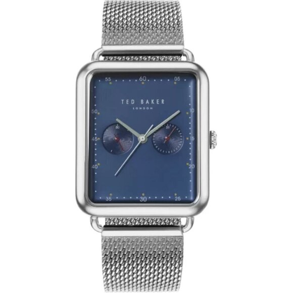 💕TED BAKER LONDON💕 Issaac Rectangular Mesh Watch Silver Blue Face Plate NWT - Picture 4 of 12